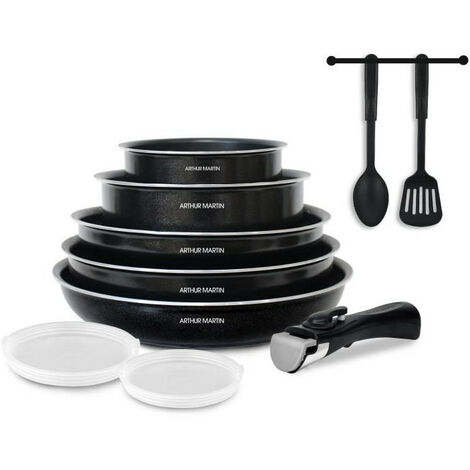 Arthur Martin – Batterie de cuisine 10 pièces – Aluminium 2,5 mm – Revêtement anti-adhérent – Casseroles et poêles tous feux sauf induction – Noir (1/5)
