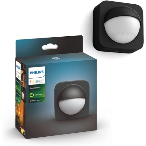 Philips Hue – Détecteur de mouvement sans fil noir – Installation murale – IP54 résistant aux éclaboussures – Portée ajustable – Compatible Google Home et Alexa