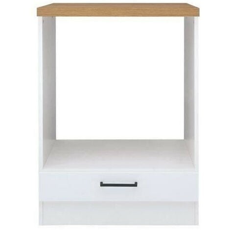JUNONA Meuble bas four 60 cm - Plan de travail - Blanc brillant