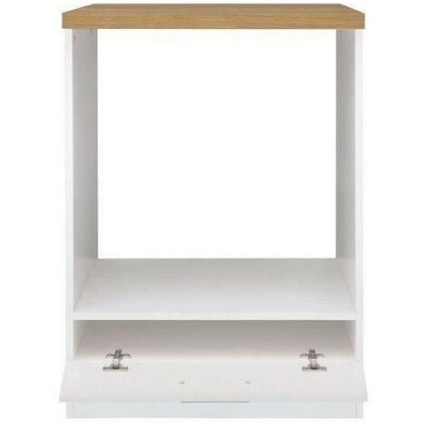 JUNONA Meuble bas four 60 cm - Plan de travail - Blanc brillant