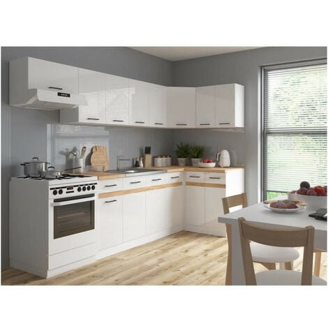 JUNONA Meuble bas four 60 cm - Plan de travail - Blanc brillant
