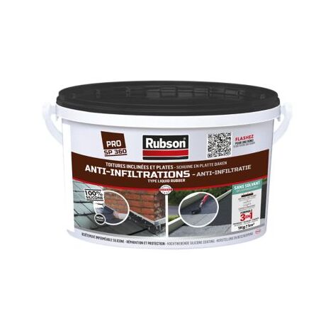 Rubson Revêtement Anti-Infiltrations Stop fuite Noir 1 kg, pour réparation & étanchéité de toitures inclinées & plates, Résine silicone imperméable anti-fuites & anti-fissures