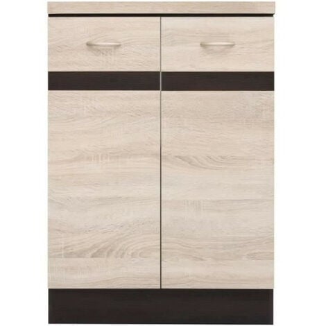 JUNONA Meuble bas de cuisine 60 cm - 2 Portes - Plan de travail - Chene sonoma