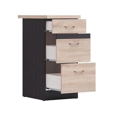 JUNONA Meuble bas de cuisine 40 cm - 3 tiroirs - Plan de travail - Chene sonoma