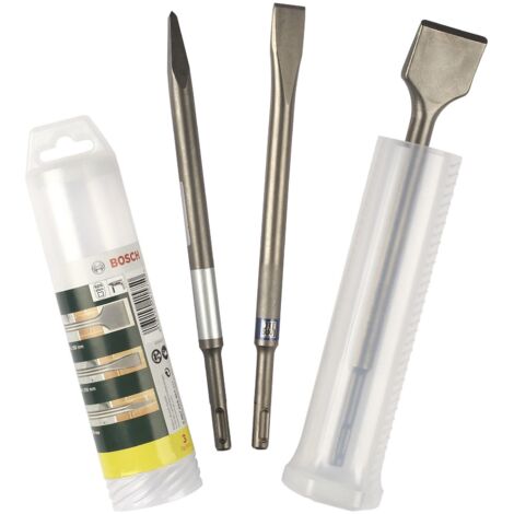 Bosch – Set de 3 burins SDS-plus 250mm – Burin pointu, plat et bêche pour béton et maçonnerie – Acier haute qualité pour démolition - 2607019457