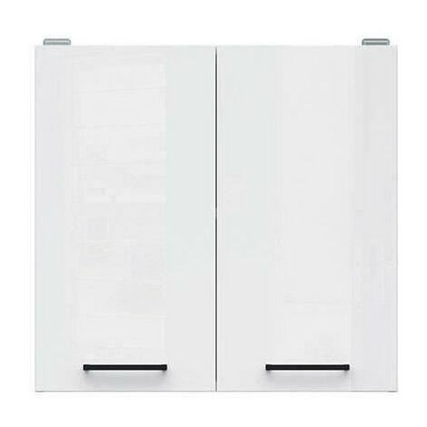 Meuble haut de cuisine 60 cm – 2 portes battantes – Blanc brillant – Dimensions L 60 x H 57,3 x P 30 cm – Poignées en plastique (1/4)