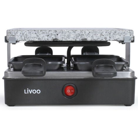 LIVOO DOC242 Appareil à Raclette 4 Personnes | Grill Pierre en Granite  Amovible | Revêtement Antiadhésif - 600 Watts