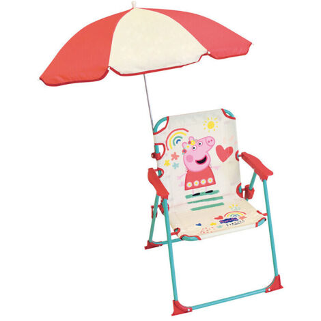 FUN HOUSE Peppa Pig Chaise pliante camping avec parasol - H.38.5 xl.38.5 x P.37.5 cm + parasol ø 65 cm - Pour enfant (1/2)
