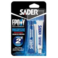 Sader – Colle epoxy bi-composante progressive 2X15 ml – Résistance 130 kg/cm² – Utilisation intérieure/extérieure – Résistante à l'humidité et aux hydrocarbures