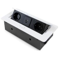 Emuca – Bloc multiprise encastrable 2 prises Schuko 3000W – 2 ports USB A et C 5V – Couvercle à soulèvement automatique – Finition blanche