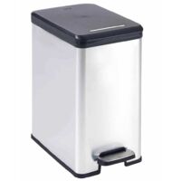 Curver – Poubelle à pédale 25L – Design compact 41 x 27 x 55 cm – Gris métallisé pour petits espaces – Idéale pour cuisine et bureau