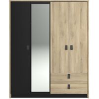 Armoire - Chene / Noir - 4 portes 2 tiroirs - 162 x 52,1 x 199,2 cm - PARISOT