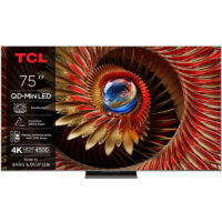 TCL – TV QD Mini LED 75 pouces – 4K UHD – Aluminium brossé – 4 ports HDMI – Taux de rafraîchissement 120Hz – Classe énergétique A
