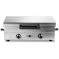 Krampouz – Plancha à gaz 2 brûleurs 2000 W inox 65 x 39 cm – Capot intégré – Allumage électronique – Tiroir de récupération 85 cl