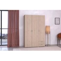 Armoire VARIA - Décor chene et blanc - 3 portes - 2 tiroirs - 120,3 x 185 x 51,3