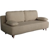 Canapé converible - 3 places - PYLA - Bouclette taupe - Coffre - 203 x 95 x 89 cm
