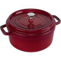 Cocotte ronde en fonte émaillée 24 cm 3,8 L – Finition cerise brillante – Compatible induction et four jusqu'à 482 °C – Rétention de chaleur optimale – Staub