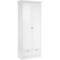Armoire Landwood - Décor Blanc Mat - 2 Portes - 1 Tiroir - L80 x P39 x H200 cm