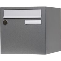 Renz – Boîte aux lettres murale normalisée en acier époxy gris brillant – Antieffraction – Passage courrier 23,5x3,1 cm – Installation murale ou sur pied