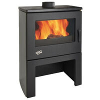 Godin – Poêle à bois 8,5kW acier émaillé gris argent – Chargement avant – Raccordement Ø 150-153 mm – Corps fonte pour bois dur