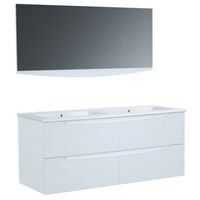 SMILE Salle de bain double vasque + miroir L 120 cm - 4 tiroirs a fermeture ralenties - Blanc - Blanc