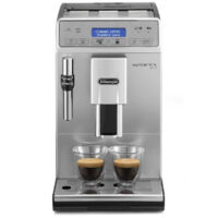 Delonghi – Cafetière à dosettes expresso broyeur – Ultra compacte 19,5cm – 13 niveaux de mouture – Buse vapeur pour boissons lactées – Argent
