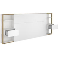 Les Tendances – Tête de lit avec étagères et chevets – Décor chêne artisan et blanc – Dimensions L 255 x P 36 x H 103 cm – Pour rangement optimisé