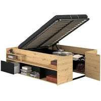 Calicosy – Lit coffre adulte 140x190/200 cm – Coffre relevable – Décor chêne noir – Dimensions 166,2 x 66,5 x 205,8 cm – Tiroirs intégrés