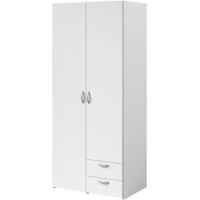 Armoire VARIA décor blanc – 2 portes battantes – 2 tiroirs – L 81 cm x H 185 cm x P 51 cm – Panneau de particules revêtu – Parisot