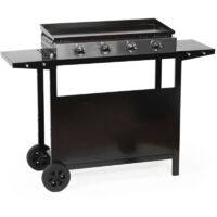 Plancha à gaz 4 brûleurs sur chariot – Acier émaillé – Surface de cuisson 75 x 35 cm – Bac récupérateur de graisse – Noir – Garden Max