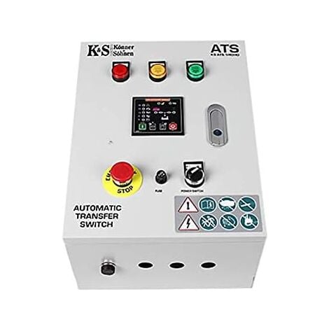 Boitier ATS KS ATS 1/40HD (commutateur de transfert automatique universel) pour 230V, démarre/arrête automatiquement le générateur, puissance 9,2 kW, courant max. 40A, connecteur ATS à 6 broches.