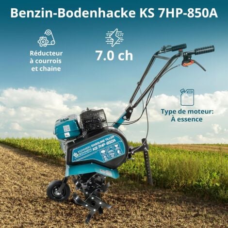 Motoculteur à Essence Könner & Söhnen KS 7HP-850A, entraînement Courroie/chaîne, Fraises forgées, soc réglable, Largeur de Travail ≤ 80 cm, Profondeur de labourage ≤ 31 cm, Moteur Thermique 7,0 CV.