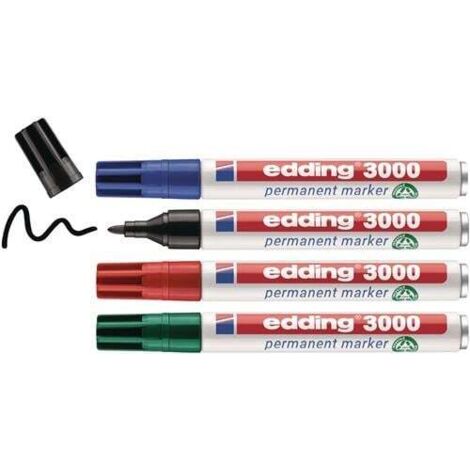 Permanentmarkerset edding 3000 schwarz/rot/blau/grün Strich-B.1,5-3mm Rundspitze (1/2)