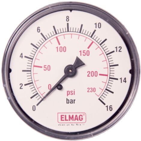 ELMAG Druckmanometer 0-16 bar, Ø 50 mm, Ø 1/4 Außengewinde hinten