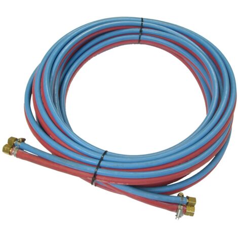 ELMAG Zwillingsschlauch-Set inkl. Anschlüsse - 15m, Sauerstoff/Azetylen, Schlauchanschlüsse: Sauerstoff (blau/6x13mm) IG 1/4 und Azetylen (rot/9 (1/2)