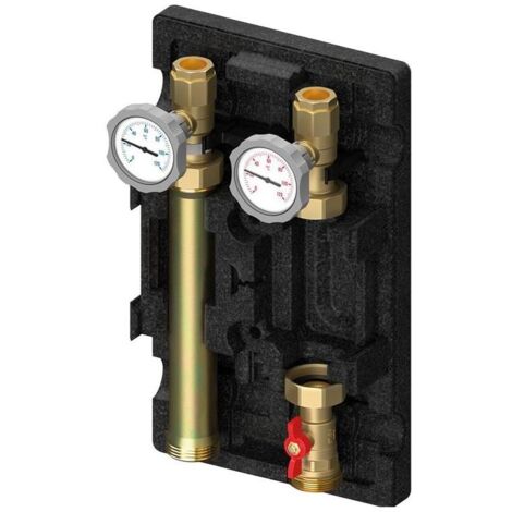 Pumpengruppe EDITION 8 UK ungemischt DN 25 – PN 6 – 1 Kugelhahn mit Thermometer – 1 2-Wege-Kugelhahn – 1 Rücklaufrohr – 125mm Abstand – Meibes (1/6)