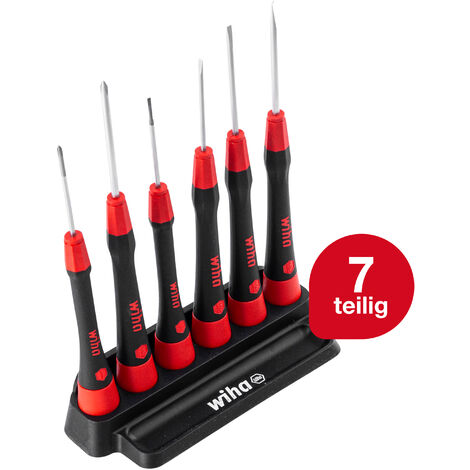 Wiha Feinschraubendreher Set PicoFinish® Schlitz, Phillips 7-tlg. inkl. Halter I Präzision im Kopf I Reparaturset für Modellbau und Hobby (42990)
