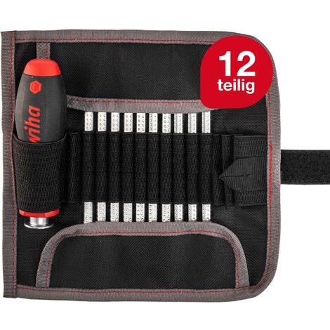 Wiha Schraubendreher mit Wechselklingen Set SYSTEM 6 (03591), 12 tlg. für tiefliegende Schrauben, Innensechskant/Kreuz/TORX/Schlitz inkl. Rolltasche