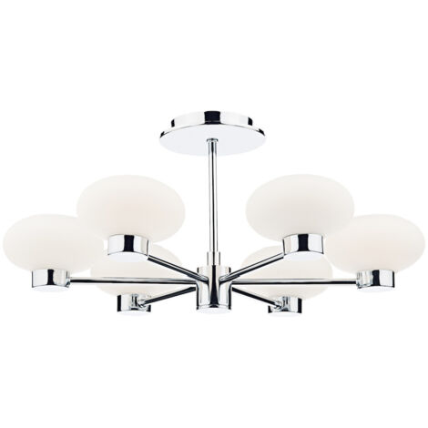 System Deckenleuchte aus poliertem Chrom und Opalglas 6 Lampen