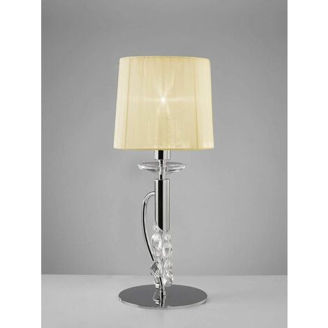 Tiffany Table Lamp 1 + 1 Bulb E14 + G9, polished chrome with Cream shade & transparent crystal