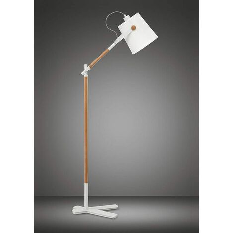 Nordica Floor Lamp with White Shade 1 Bulb E27, matt white / beech with Ivory White Shade