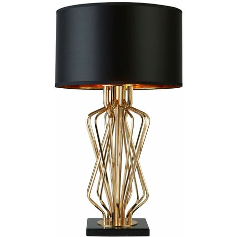 Ethan table lamp with gold marble base with black drum shade with gold interior