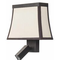 Fancy wall lamp with reading light, brown steel and beige cotton lampshade