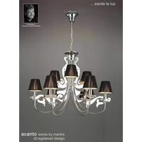 Acanto round pendant light 9 bulbs E14, polished chrome with black lampshade