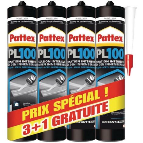 Adesivo PL100 PATTEX - serbatoio alto - bianco - set 3+1 - 798270