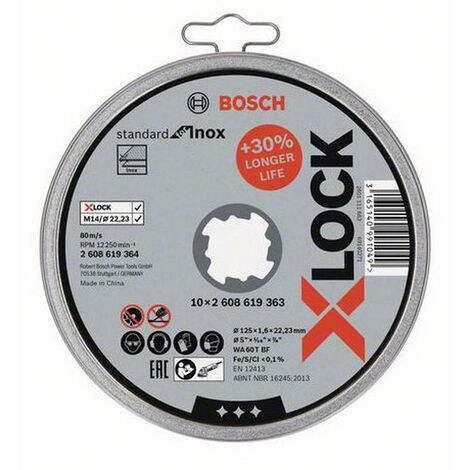 Bosch Accessories X-LOCK 2608619364 Disco di taglio dritto 125 mm 10 pz. INOX