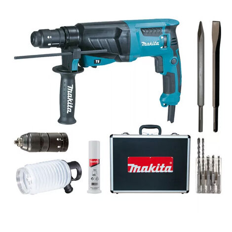 Perforatore scalpellatore MAKITA SDS Plus - 800W 26mm - Valigetta in alluminio + Kit di accessori - HR2631FTX4