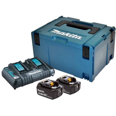 Power Pack MAKITA 18V Li-Ion + 2 batterie 18V 4.0Ah + 1 caricatore doppio con custodia MAKPAC - 197504-2