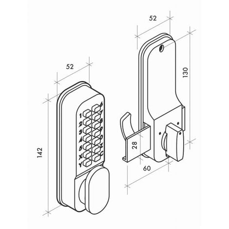 Verrou à combinaison mécanique, à crochet, pour porte coulissante, chromé, 8 chiffres