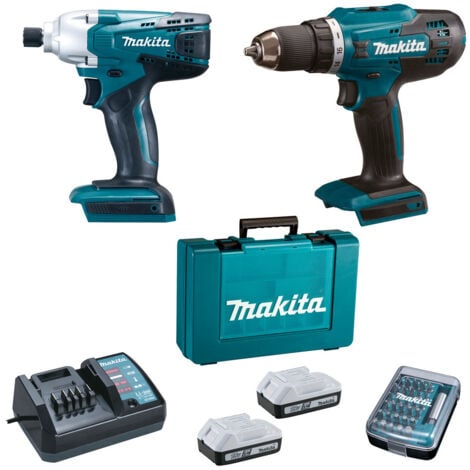 Set Trapano a Batteria e Avvitatore a Impulsi Makita DK18A35X1 con Batteria, Caricabatterie e 30 Punte (DF4880, TD127D)